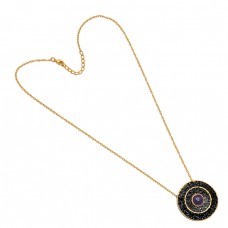 925 Sterling Silver Round Shape Amethyst Gemstone Gold Plated Necklace