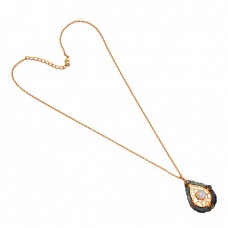 925 Sterling Silver Moonstone Labradorite Gemstone Gold Plated Necklace