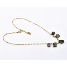 Oval Shape Labradorite Gemstone 925 Sterling Silver Gold Plated Necklace