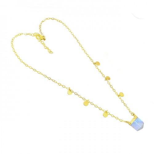 Fancy Shape Moonstone 925 Sterling Silver Gold Plated Necklace Jewelry