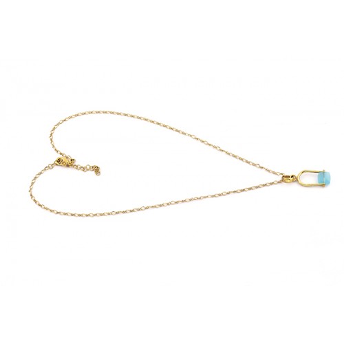 Square Shape Chalcedony Gemstone 925 Sterling Silver Gold Plated Necklace