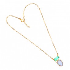 Apatite Moonstone 925 Sterling Silver Gold Plated Designer Necklace