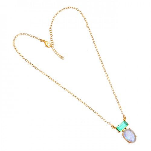 Apatite Moonstone 925 Sterling Silver Gold Plated Designer Necklace