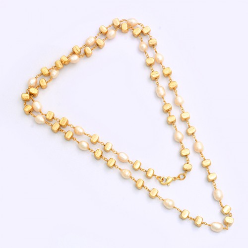 925 Sterling Silver Pearl Gemstone Gold Plated Designer Necklace Jewelry