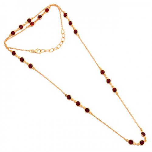Round Shape Red Garnet Gemstone 925 Silver Gold Plated Necklace Jewelry