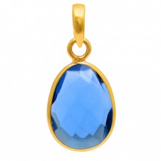 Oval Shape Tanzanite Quartz Gemstone 925 Sterling Silver Gold Plated Necklace