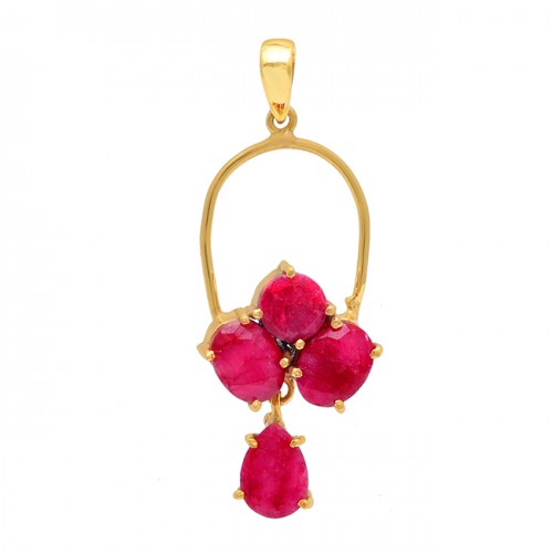 925 Sterling Silver Ruby Gemstone Gold Plated Pendant Necklace Jewelry