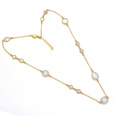 Rainbow Moonstone 925 Sterling Silver Gold Plated Designer Necklace