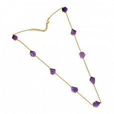 Fancy Shape Purple Amethyst Gemstone Sterling Silver Gold Plated Necklace Jewelry