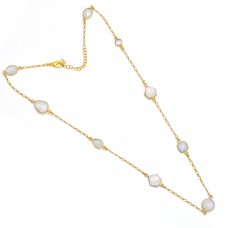 Oval Pear Fancy Shape Moonstone 925 Sterling Silver Gold Plated Necklace