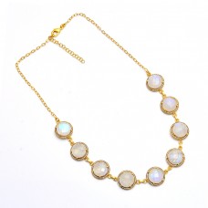 925 Sterling Silver Round Shape Moonstone Gold Plated Necklace Jewelry