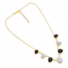 Pear Shape Black Onyx Moonstone 925 Sterling Silver Gold Plated Necklace