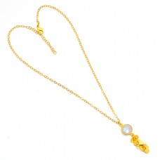 925 Sterling Silver Round Shape Moonstone Gold Plated Designer Necklace