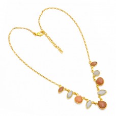 Heart Marquise Shape Moonstone 925 Sterling Silver Gold Plated Necklace