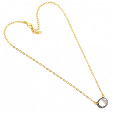 Oval Shape Crystal Quartz Gemstone 925 Sterling Silver Gold Plated Necklace