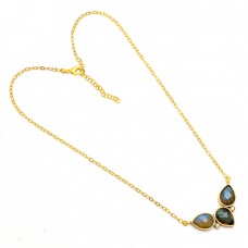 Pear Shape Labradorite Gemstone 925 Sterling Silver Gold Plated Necklace