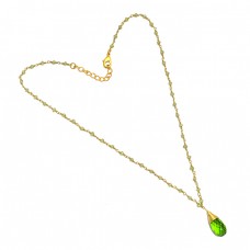 Peridot Pear Drops Roundel Beads Shape Gemstone 925 Sterling Silver Gold Plated Necklace Jewelry