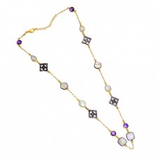 Amethyst Moonstone 925 Sterling Silver Gold Plated Necklace Jewelry