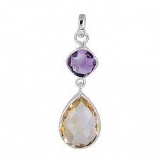 Amethyst Citrine Gemstone 925 Sterling Silver Pendant Necklace Jewelry