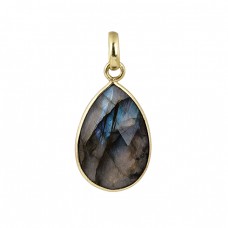 Oval Shape Labradorite Gemstone 925 Silver Gold Plated Pendant Necklace : Price $11.50