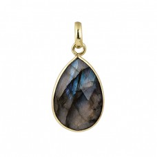 Oval Shape Labradorite Gemstone 925 Silver Gold Plated Pendant Necklace