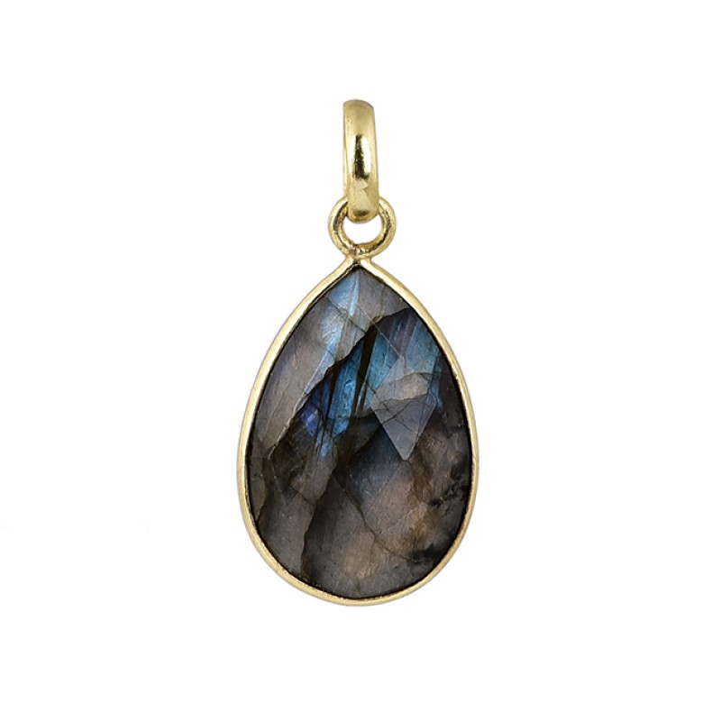 
									Oval Shape Labradorite Gemstone 925 Silver Gold Plated Pendant Necklace : Price $11.50