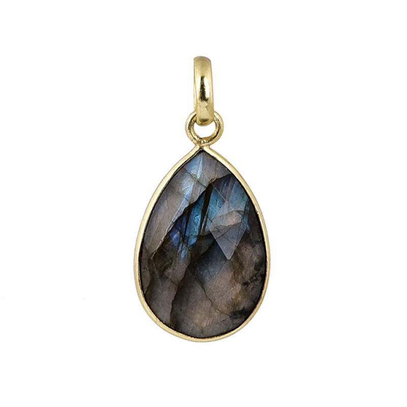 
									Oval Shape Labradorite Gemstone 925 Silver Gold Plated Pendant Necklace