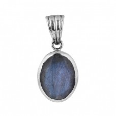 925 Sterling Silver Oval Shape Labradorite Gemstone Pendant Necklace