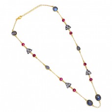 Labradorite Ruby Gemstone 925 Sterling Silver Gold Plated Necklace Jewelry
