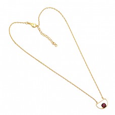 Round Shape Garnet Gemstone 925 Sterling Silver Gold Plated Necklace