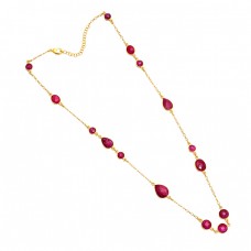 925 Sterling Silver Ruby Gemstone Gold Plated Designer Necklace Jewelry