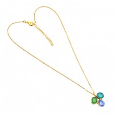 Oval Shape Chalcedony Tanzanite Quartz Gemstone Gold Plated Necklace