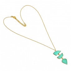 Fancy Shape Chrysoprase Gemstone 925 Sterling Silver Gold Plated Necklace Jewelry