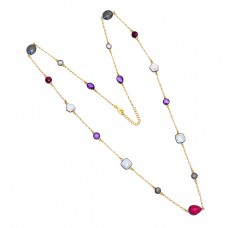 Amethyst Moonstone Labradorite 925 Sterling Silver Gold Plated Necklace