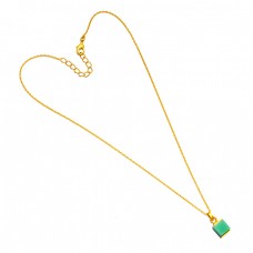 Handmade Green Chrysoprase Square Shape Gemstone 925 Sterling Silver Gold Plated Necklace Jewelry