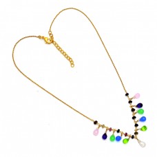 Pear Drops Shape Multi Color Gemstone 925 Silver Gold Plated Necklace