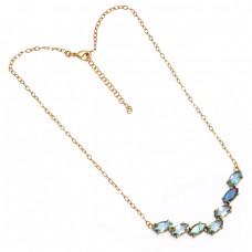 Blue Topaz Labradorite Gemstone 925 Sterling Silver Gold Plated Necklace