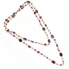 925 Sterling Silver Multi Color Gemstone Gold Plated Necklace Jewelry