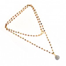 Labradorite Tourmaline Gemstone 925 Silver Gold Plated Necklace Jewelry : Price $22.50
