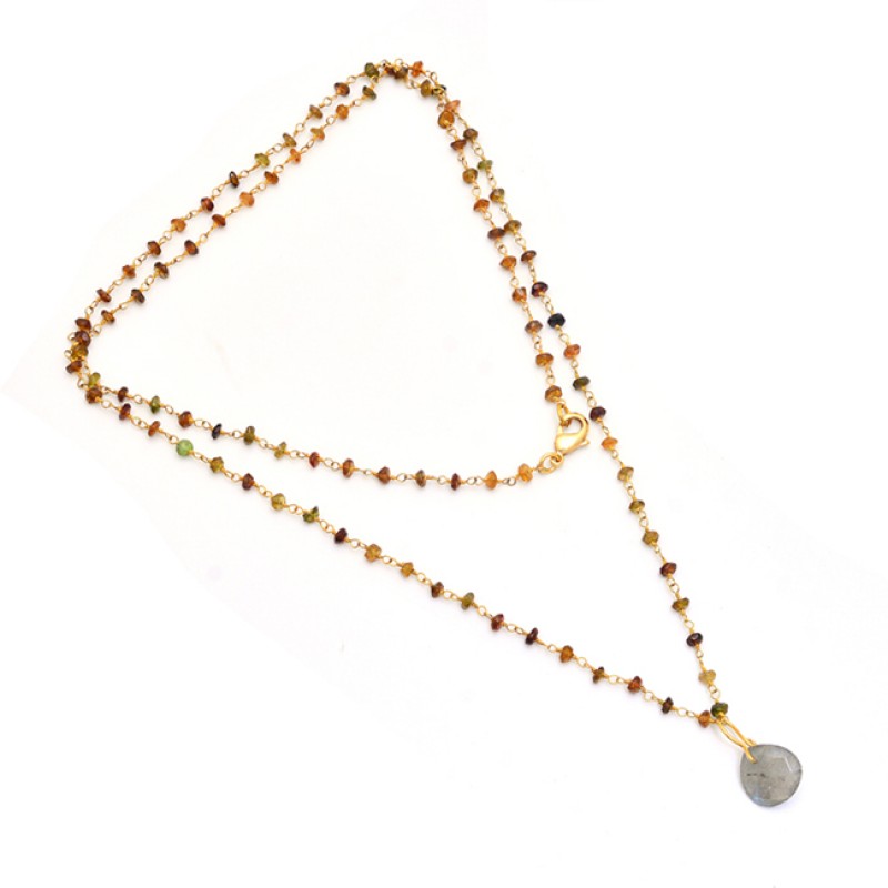 
									Labradorite Tourmaline Gemstone 925 Silver Gold Plated Necklace Jewelry : Price $22.50