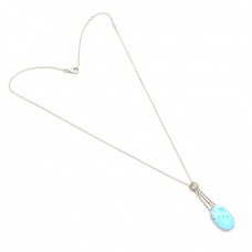 Oval Shape Larimar Gemstone 925 Sterling Silver Necklace Jewelry