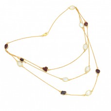 Garnet Moonstone 925 Sterling Silver Gold Plated Designer Necklace Jewelry