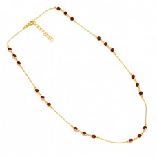 Round Shape Garnet Gemstone 925 Sterling Silver Gold Plated Necklace 