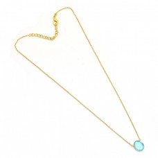 925 Sterling Silver Oval Shape Blue Topaz Gemstone Gold Plated Necklace