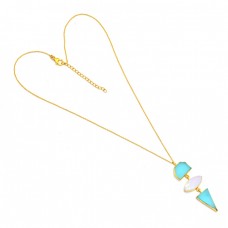 Aqua Chalcedony Moonstone 925 Sterling Silver Gold Plated Necklace Jewelry