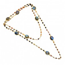 Labradorite Tourmaline Gemstone 925 Sterling Silver Gold Plated Necklace : Price $32.50