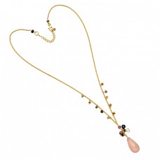 925 Sterling Silver Rose Chalceony Mulit Stone Gemstone Gold Plated Necklace Jewelry