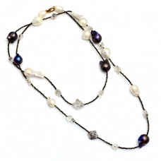 Pearl Herkimer Rough Gemstone 925 Sterling Silver Beaded Necklace Jewelry