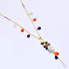 925 Sterling Silver Multi Color Gemstone Gold Plated Beaded Necklace Jewelry