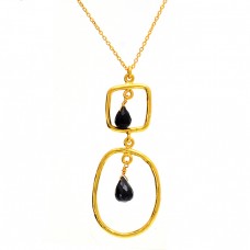 Pear Shape Black Onyx Gemstone 925 Sterling Silver Gold Plated Necklace